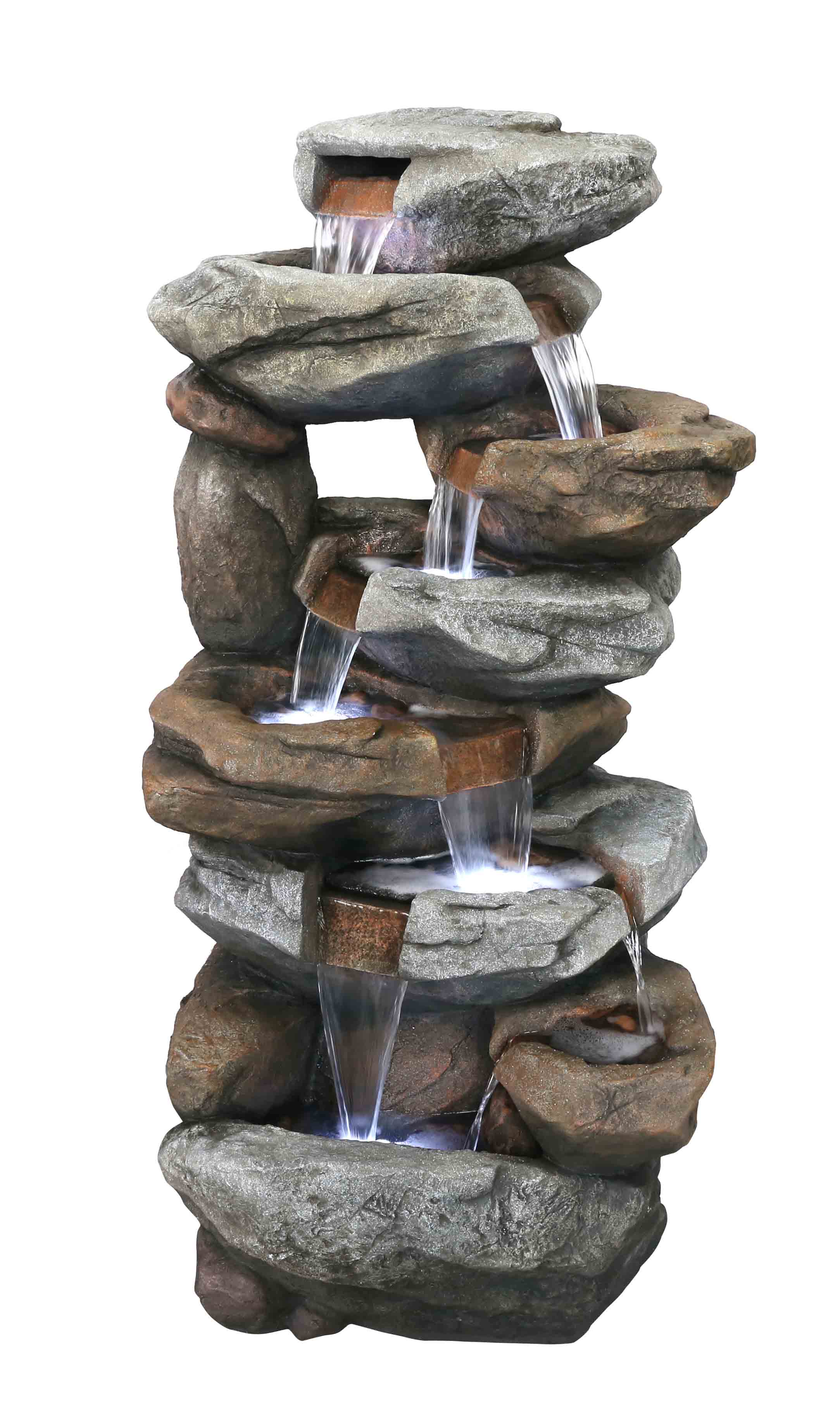 LED Lit Oklahoma Rock Falls Cascading Garden Water Feature Fountain